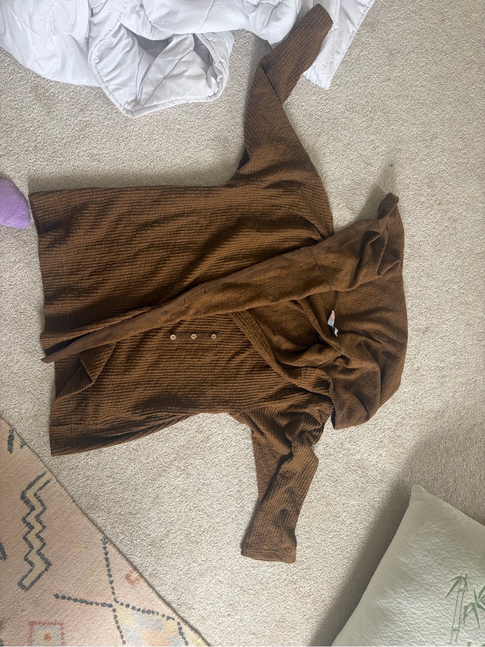 Free People Brown Rib-Knit Hooded Cardigan